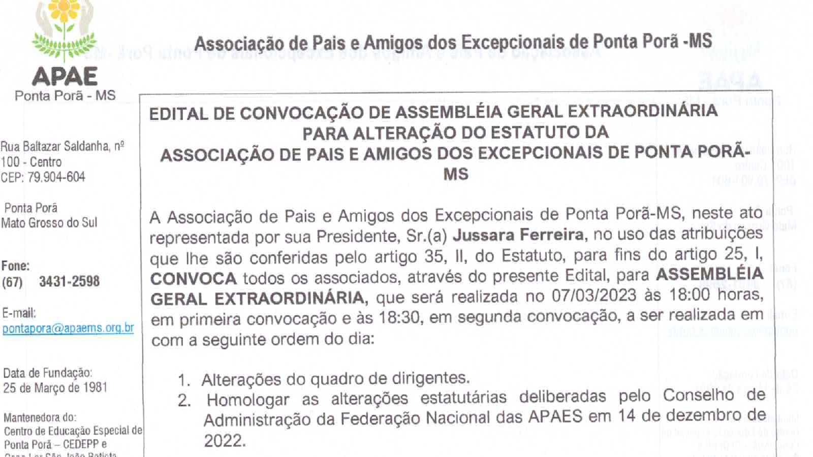 PUBLICAÇÃO DE EDITAL DE CONVOCAÇÃO ASSEMBLEIA GERAL EXTRAORDINARIA