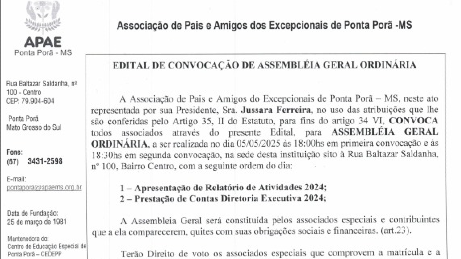 PUBLICAÇÃO DE EDITAL DE CONVOCAÇÃO ASSEMBLEIA GERAL ORDINÁRIA