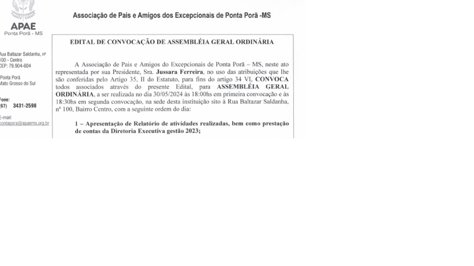 EDITAL DE CONVOCAÇÃO DE ASSEMBLEIA GERAL ORDINÁRIA