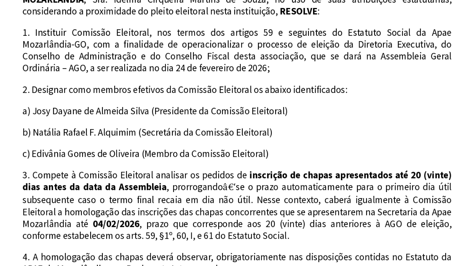 RESOLUÇÃO Nº001/2026 