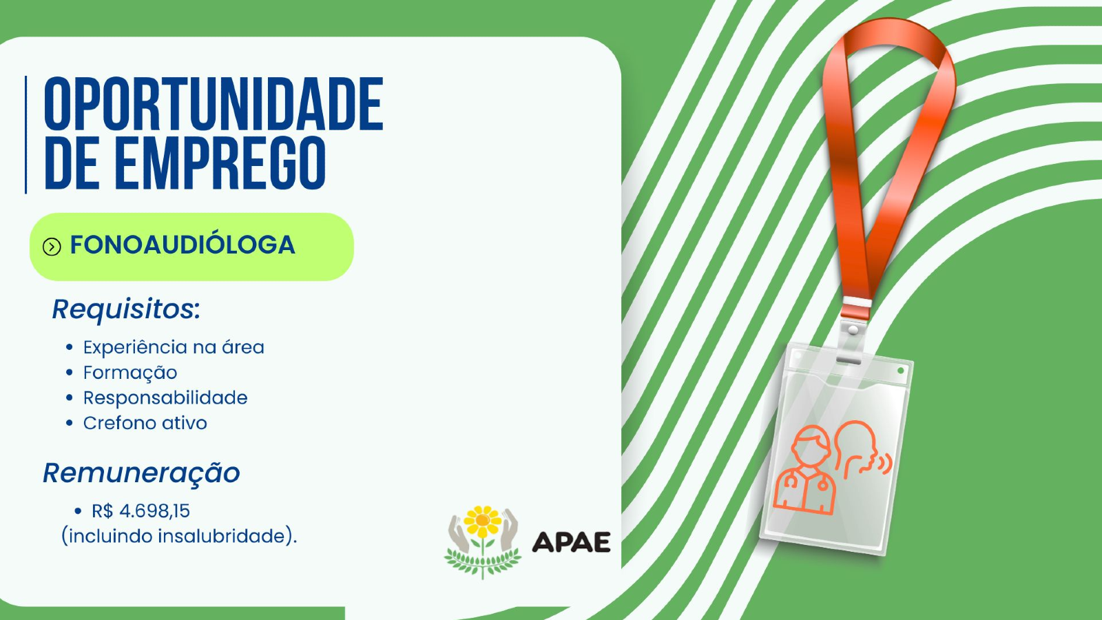 Vaga para Fonoaudiólogo(a) na APAE