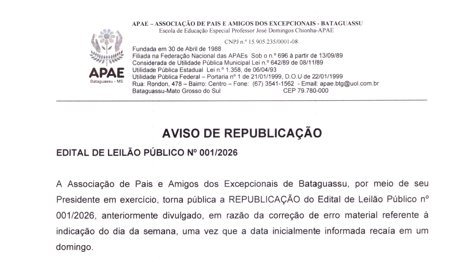 AVISO DE REPUBLICAÇAO.